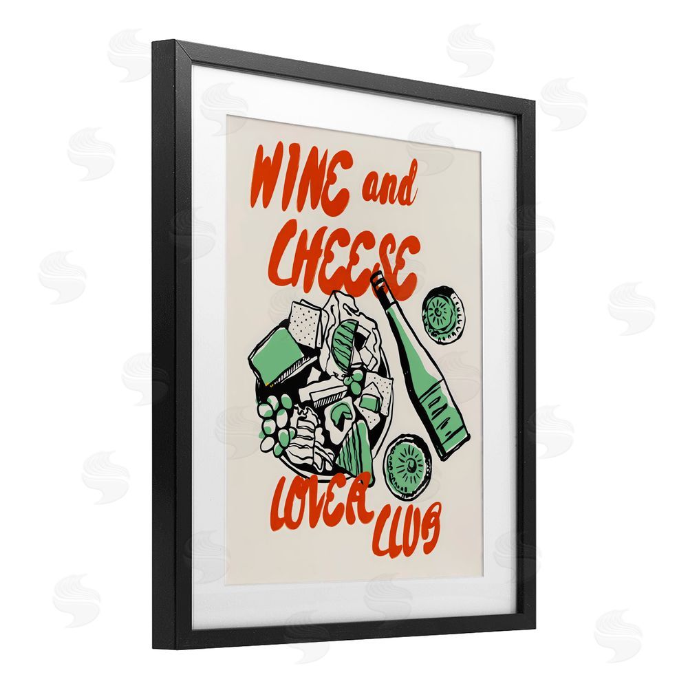 The Prints Vibe Wine & Cheese Lover Club Black Framed Print Under Glass with White Mat Wall Art