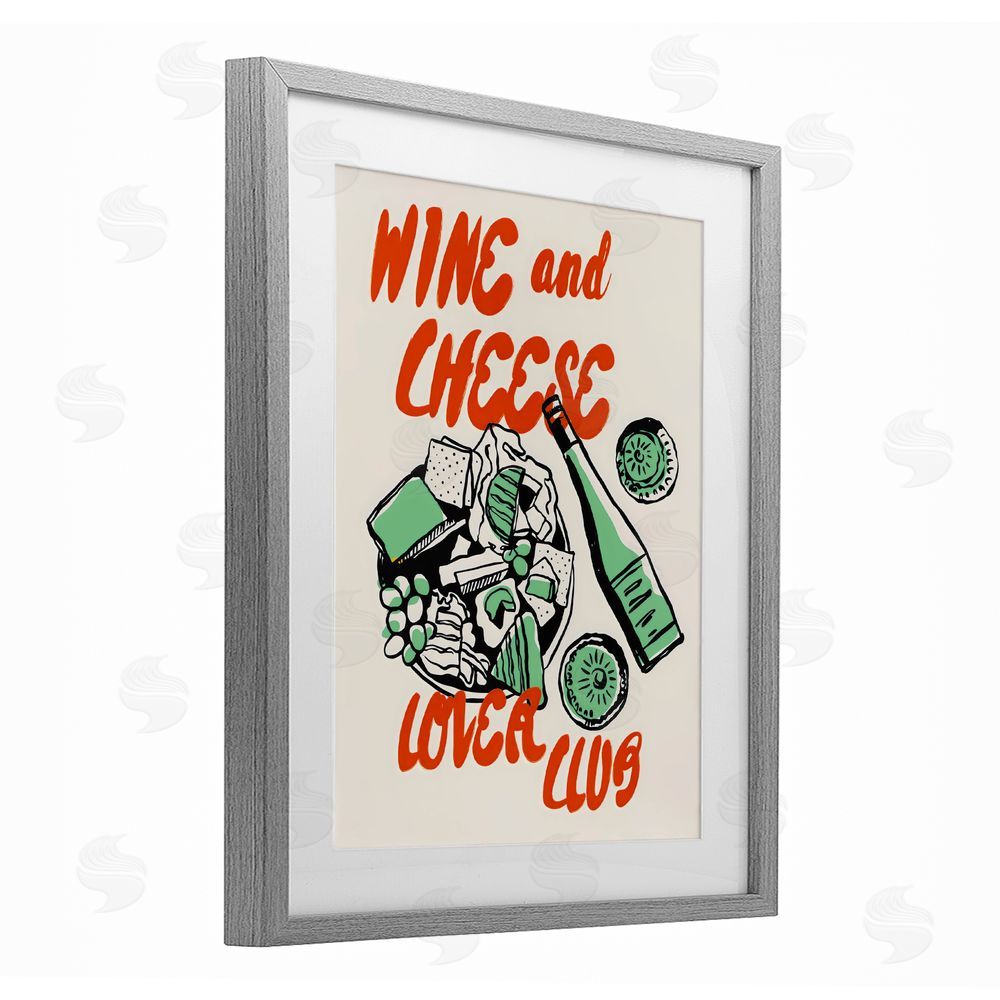 The Prints Vibe Wine & Cheese Lover Club Gray Framed Print Under Glass with White Mat Wall Art