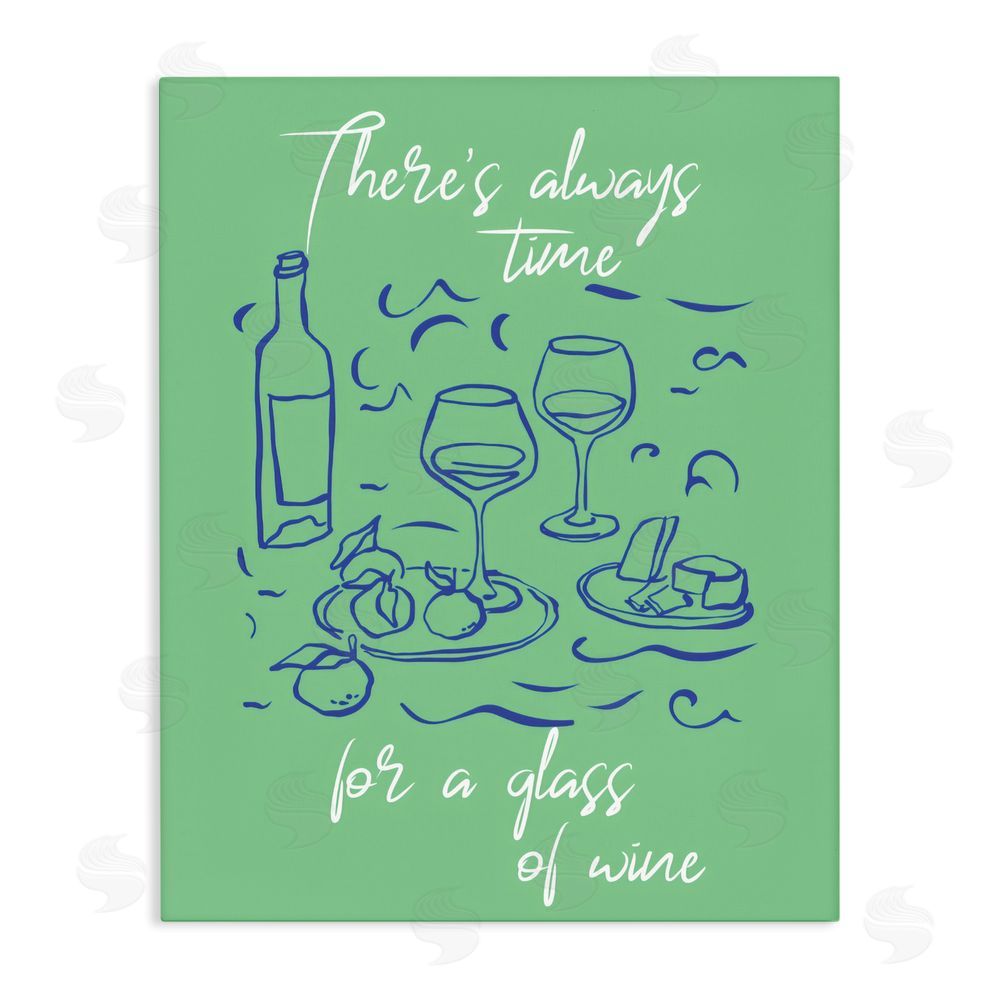 The Prints Vibe Always Time For Glass Of Wine Stretched Canvas Wall Art Print