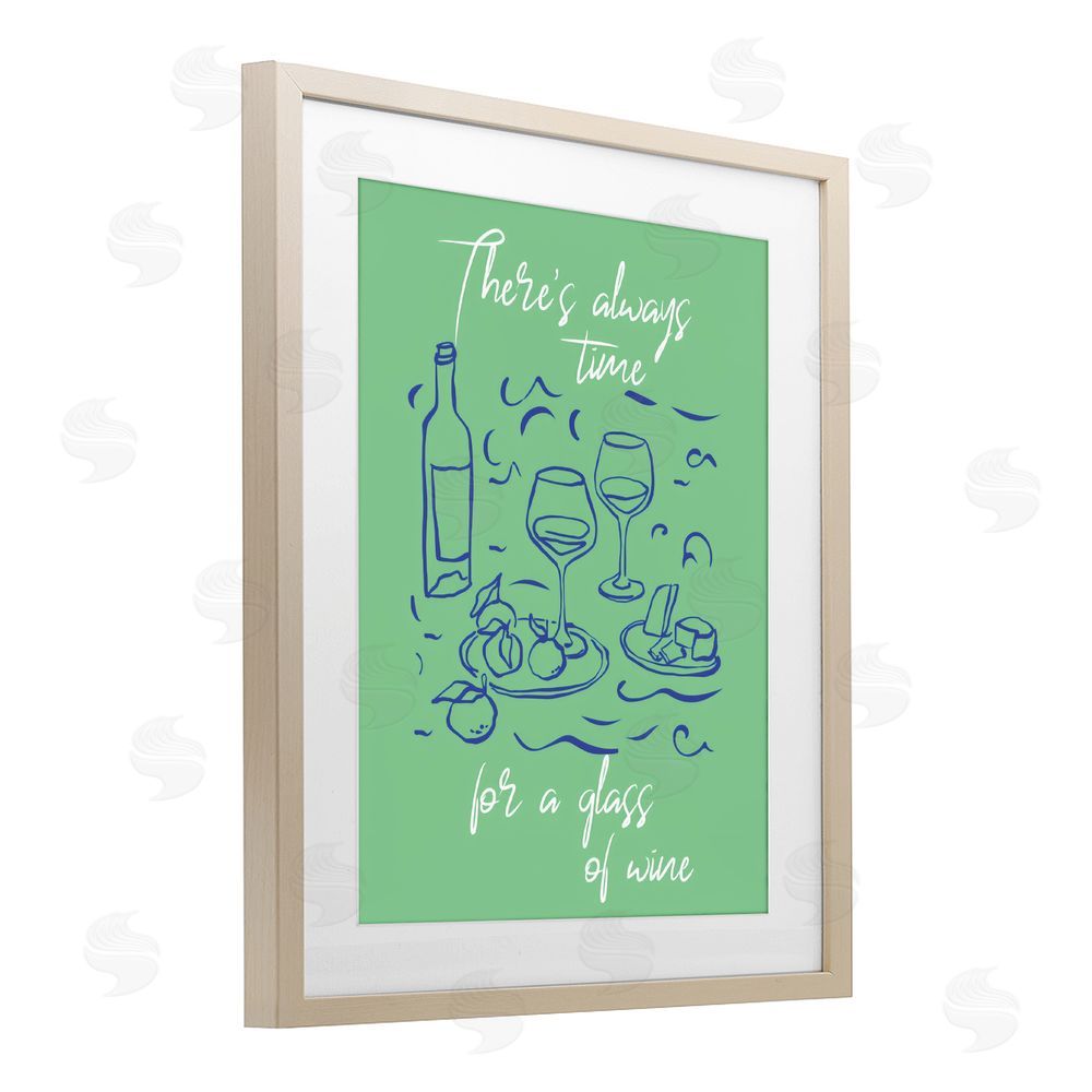The Prints Vibe Always Time For Glass Of Wine Brown Framed Print Under Glass with Matting Wall Art