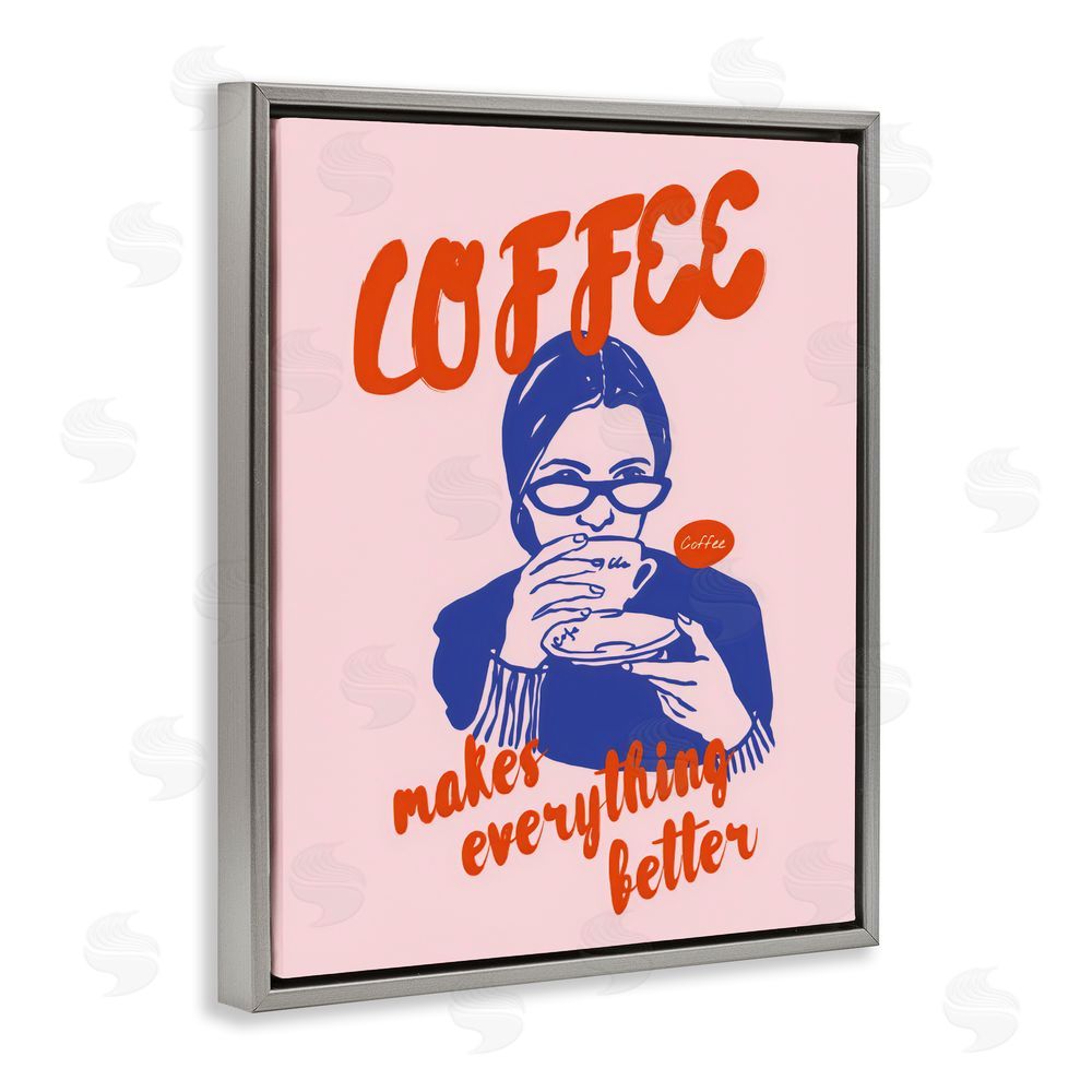 The Prints Vibe Coffee Makes Everything Better Gray Floating Frame Canvas Wall Art Print