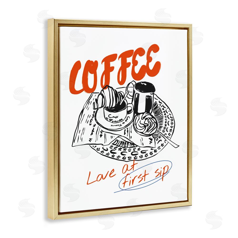 The Prints Vibe Coffee Love At First Sip Gold Floating Frame Canvas Wall Art Print