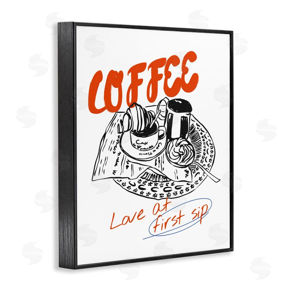 The Prints Vibe Coffee Love At First Sip Black Framed Giclee Wall Art Print