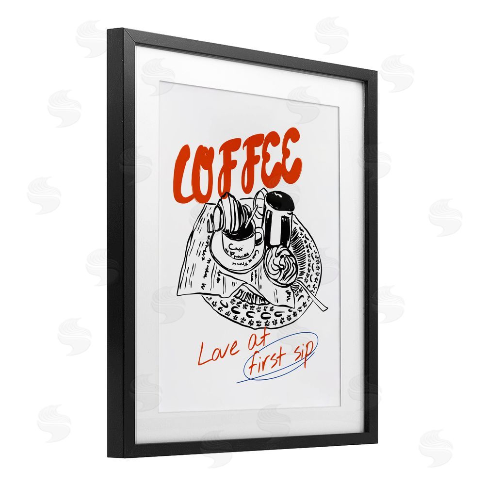 The Prints Vibe Coffee Love At First Sip Black Framed Print Under Glass Wall Art