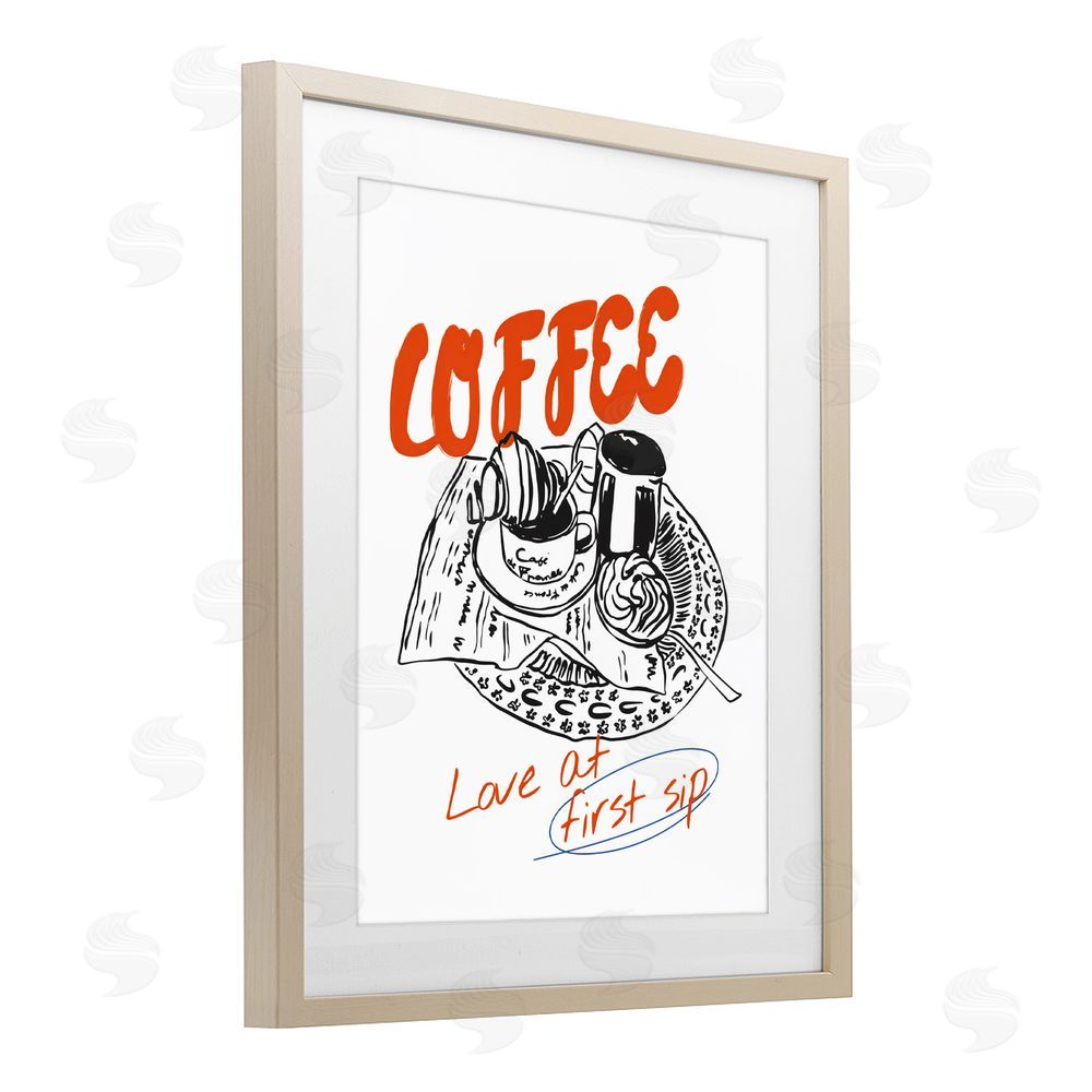 The Prints Vibe Coffee Love At First Sip Brown Framed Print Under Glass Wall Art