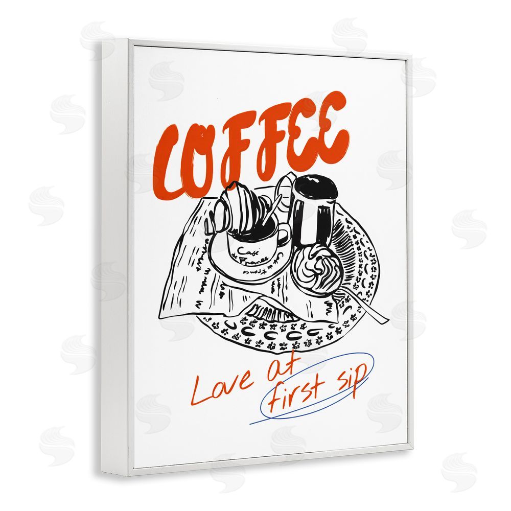 The Prints Vibe Coffee Love At First Sip White Framed Giclee Wall Art Print