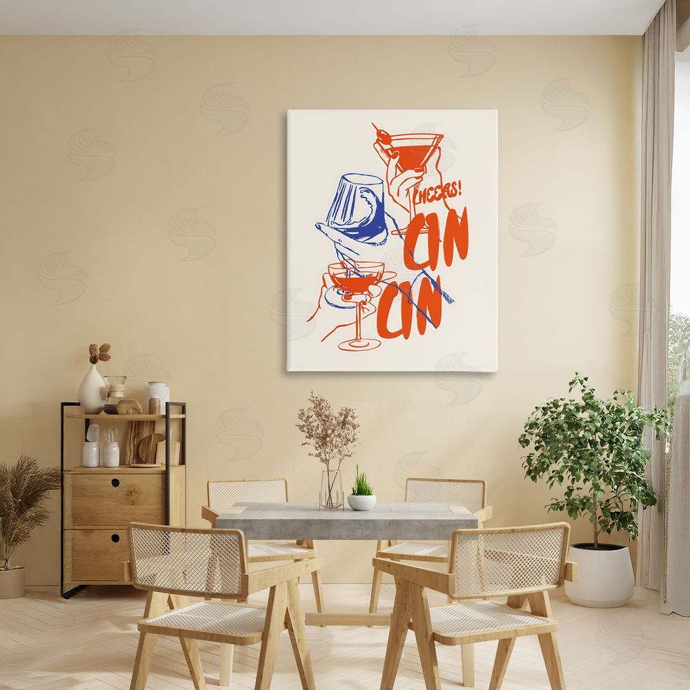 The Prints Vibe Retro Cheers Cocktail Toast Stretched Canvas Wall Art in Room