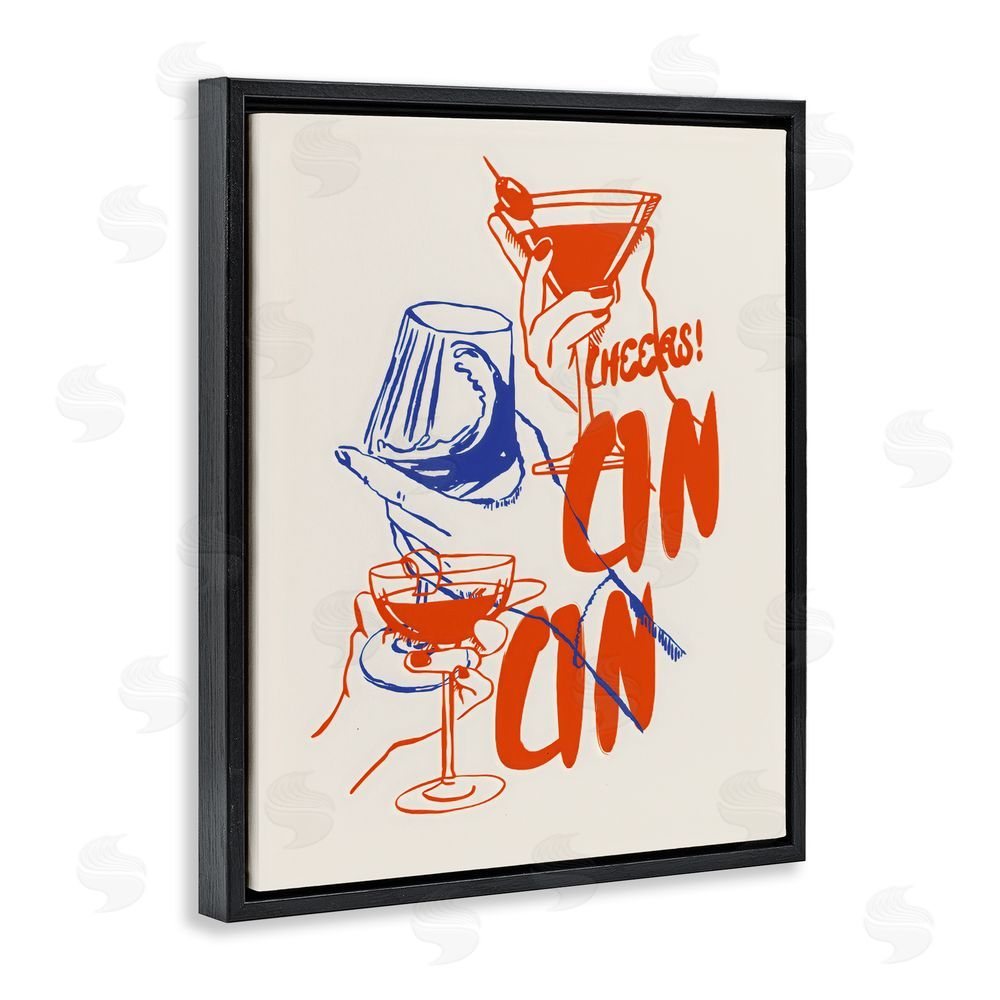 The Prints Vibe Retro Cheers Cocktail Toast Black Floating Framed Canvas Wall Art