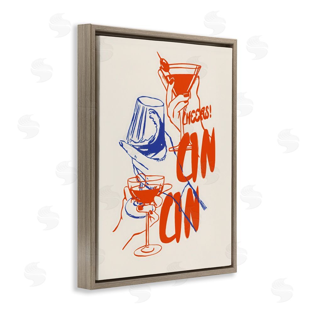 The Prints Vibe Retro Cheers Cocktail Toast Brown Floating Framed Canvas Wall Art