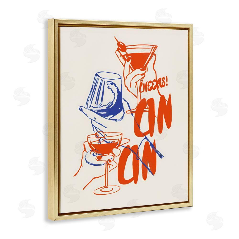 The Prints Vibe Retro Cheers Cocktail Toast Gold Floating Framed Canvas Wall Art