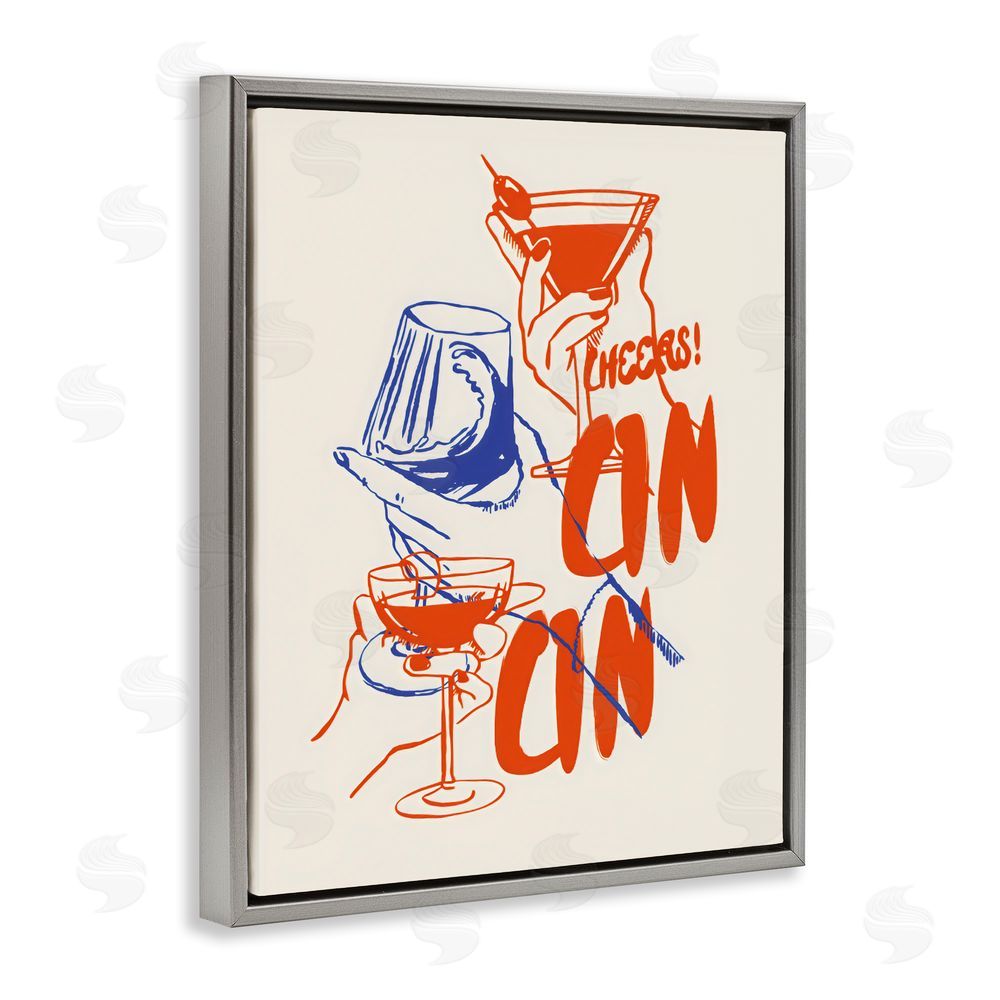 The Prints Vibe Retro Cheers Cocktail Toast Gray Floating Framed Canvas Wall Art