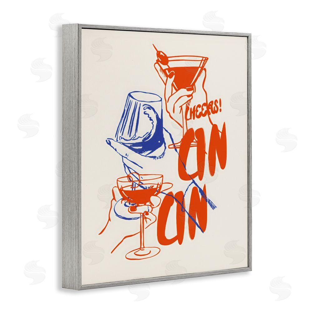 The Prints Vibe Retro Cheers Cocktail Toast Gray Framed Giclee Wall Art