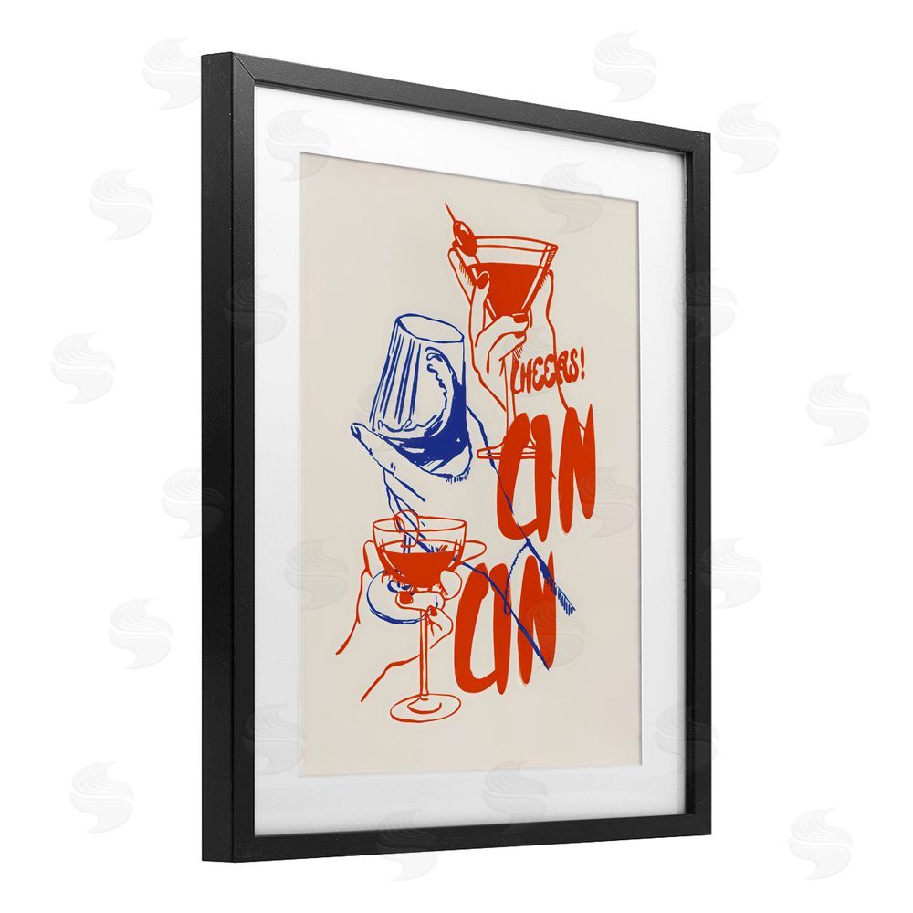 The Prints Vibe Retro Cheers Cocktail Toast Black Framed Print Under Glass Wall Art