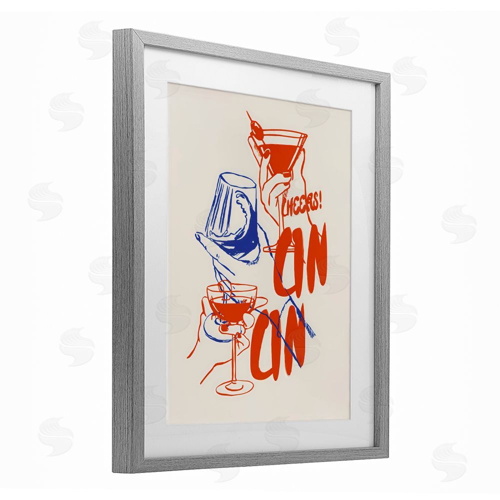 The Prints Vibe Retro Cheers Cocktail Toast Gray Framed Print Under Glass Wall Art