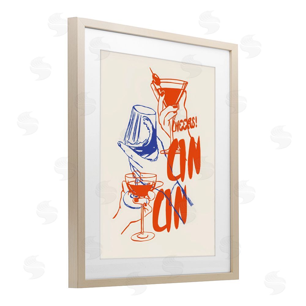 The Prints Vibe Retro Cheers Cocktail Toast Brown Framed Print Under Glass Wall Art