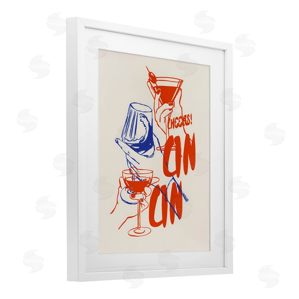 The Prints Vibe Retro Cheers Cocktail Toast White Framed Print Under Glass Wall Art