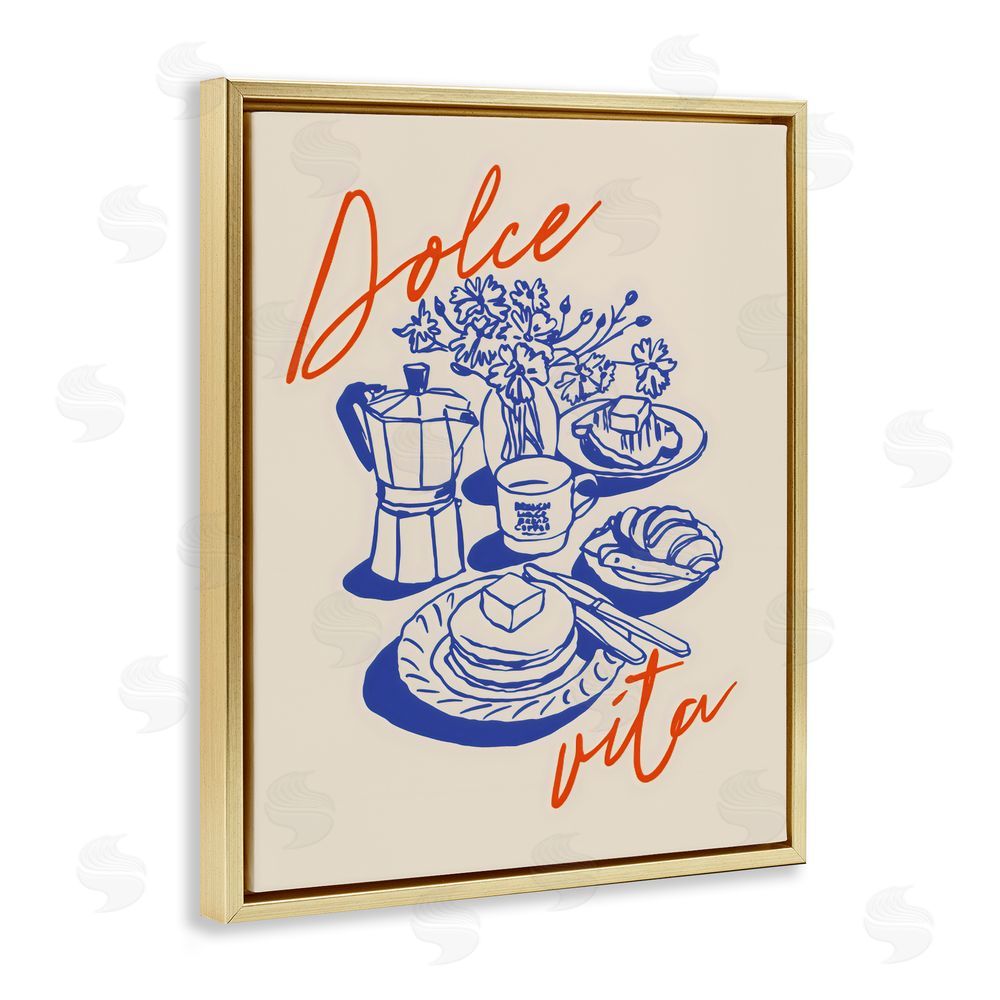The Prints Vibe Retro Breakfast Morning Spread Gold Floating Framed Canvas Wall Art