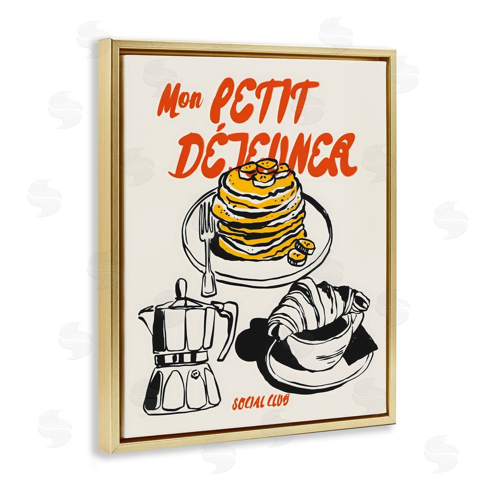 The Prints Vibe My Breakfast Pancakes Spread Gold Floating Framed Canvas Wall Art