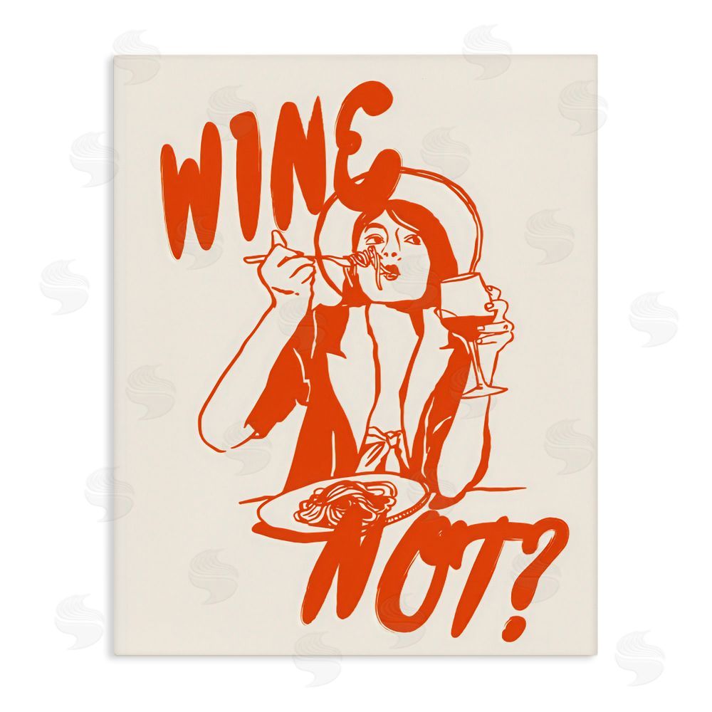The Prints Vibe Wine Not Retro Meal Time Stretched Canvas Wall Art Print