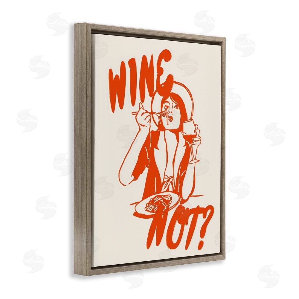 The Prints Vibe Wine Not Retro Meal Time Brown Floating Framed Canvas Wall Art Print