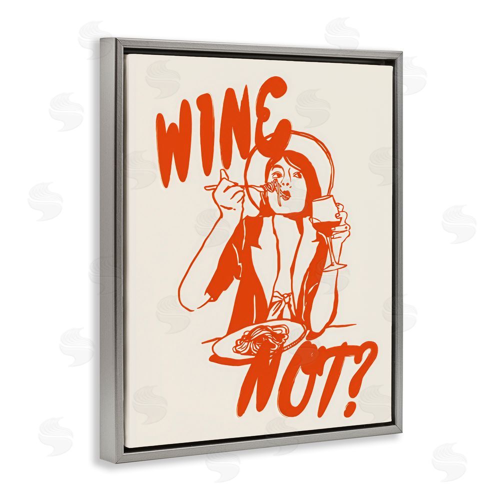 The Prints Vibe Wine Not Retro Meal Time Gray Floating Framed Canvas Wall Art Print