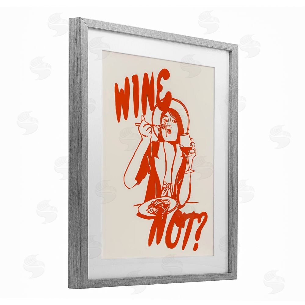 The Prints Vibe Wine Not Retro Meal Time Gray Framed Print Under Glass with White Mat Wall Art
