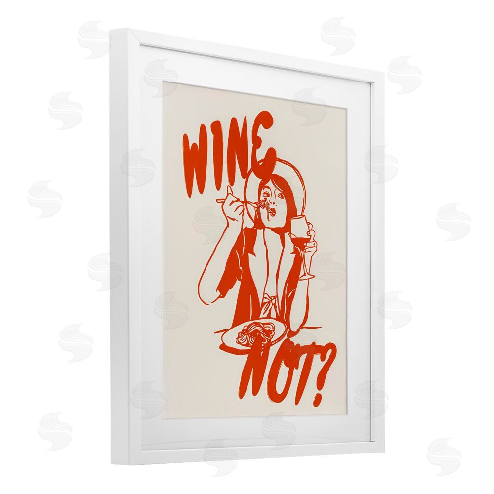 The Prints Vibe Wine Not Retro Meal Time White Framed Print Under Glass with White Mat Wall Art