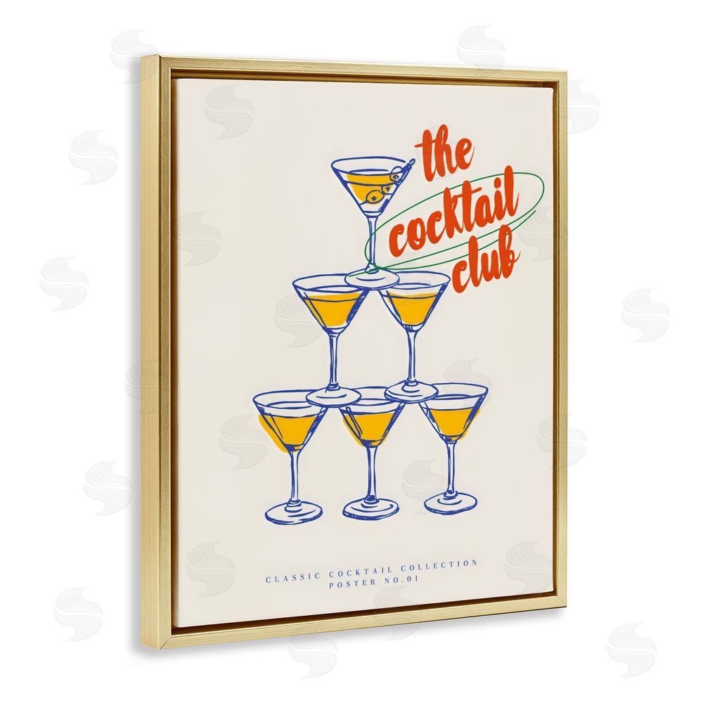 The Prints Vibe Tower Toast Cocktail Club Gold Floating Framed Canvas Wall Art Print