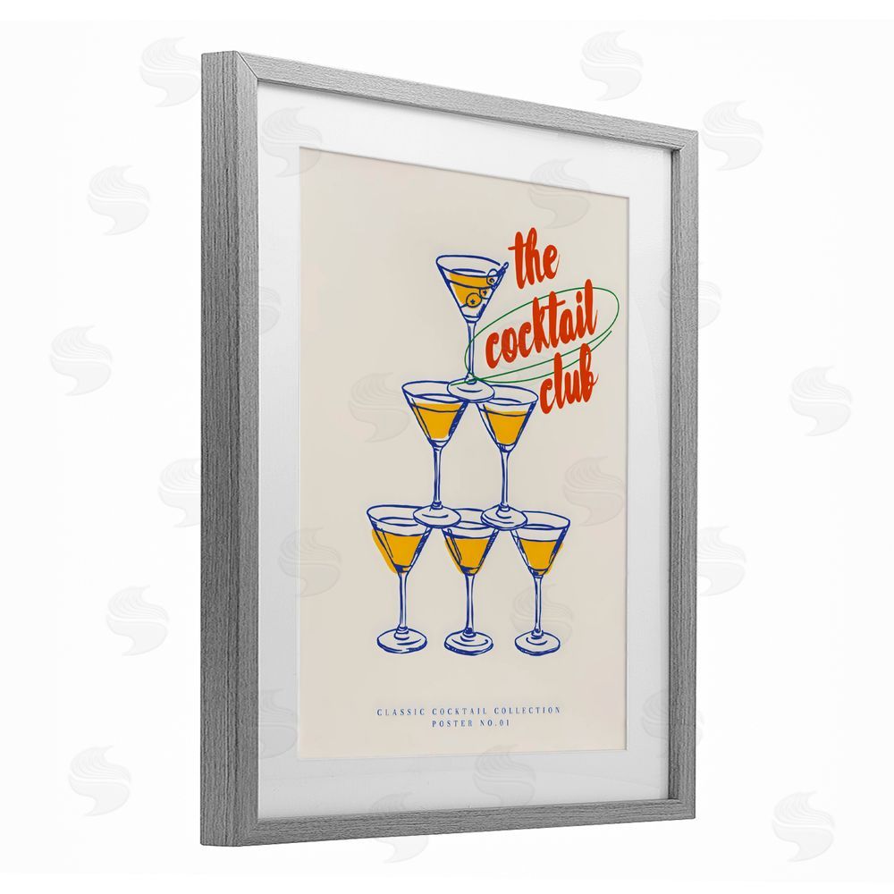 The Prints Vibe Tower Toast Cocktail Club Gray Framed Print Under Glass with White Mat Wall Art