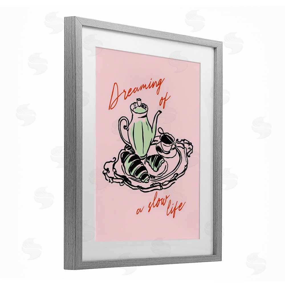 The Prints Vibe Slow Life Tea Platter Gray Framed Print Under Glass with White Mat Wall Art