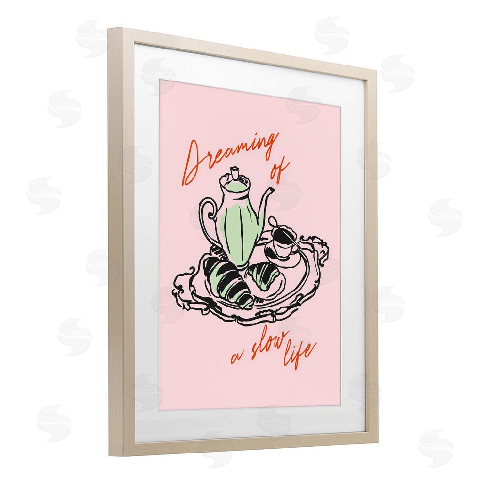 The Prints Vibe Slow Life Tea Platter Brown Framed Print Under Glass with White Mat Wall Art