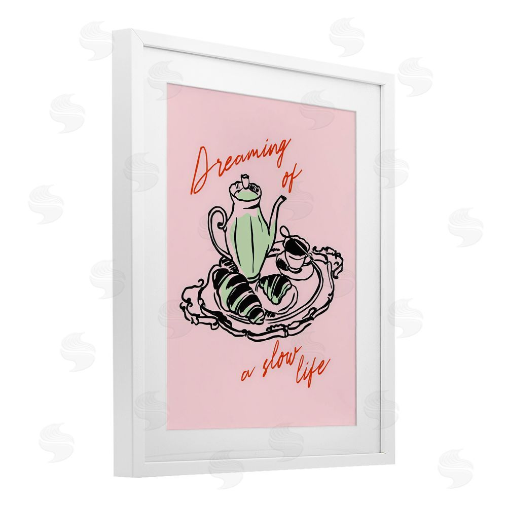 The Prints Vibe Slow Life Tea Platter White Framed Print Under Glass with White Mat Wall Art