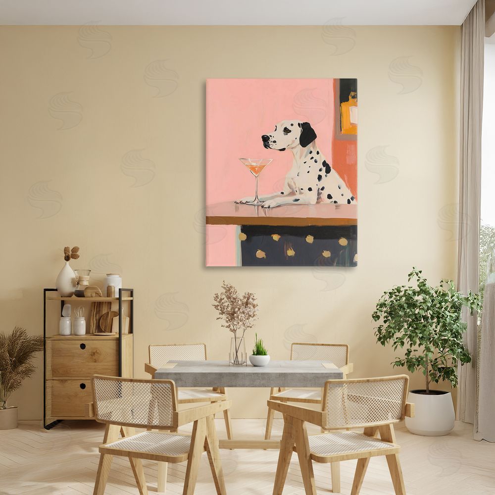 The Prints Vibe Dalmatian at Cocktail Bar Stretched Canvas Wall Art in Room