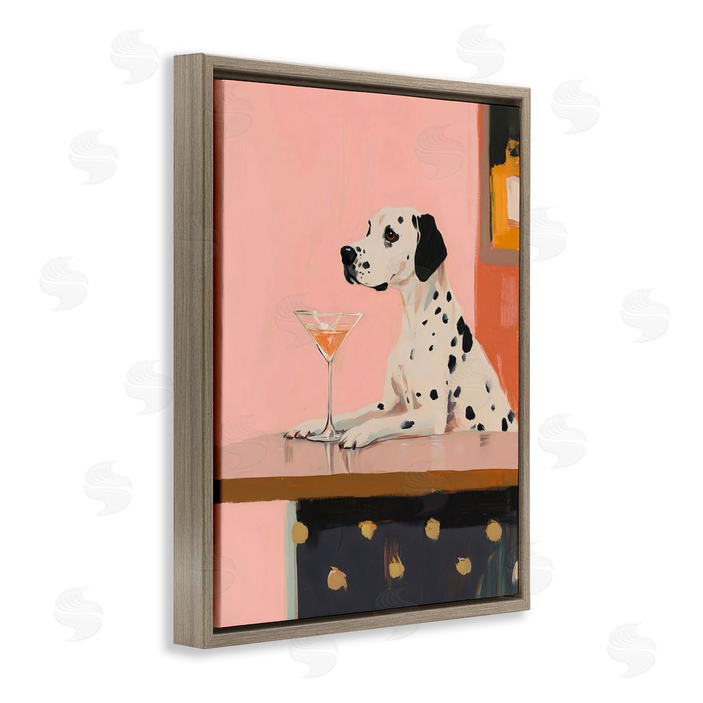 The Prints Vibe Dalmatian at Cocktail Bar Brown Floating Frame Canvas Wall Art Print