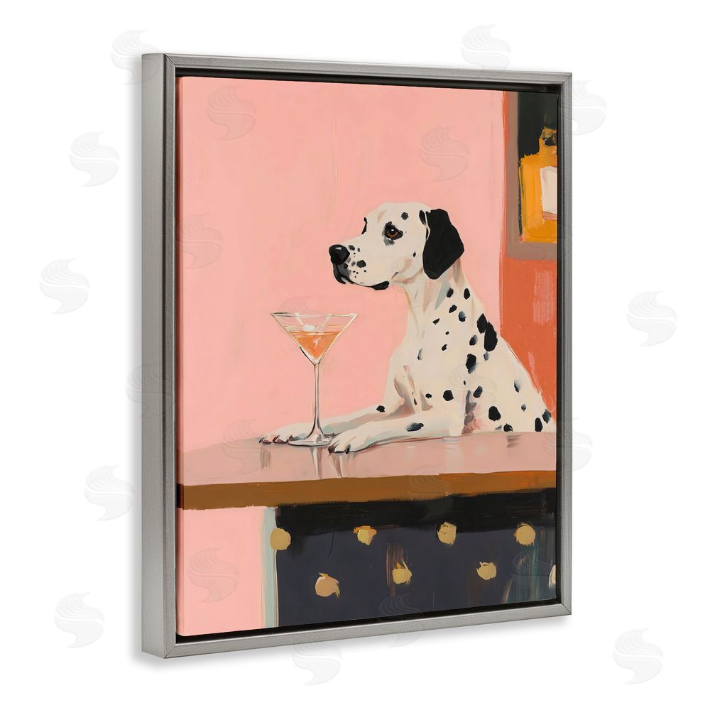 The Prints Vibe Dalmatian at Cocktail Bar Gray Floating Frame Canvas Wall Art Print