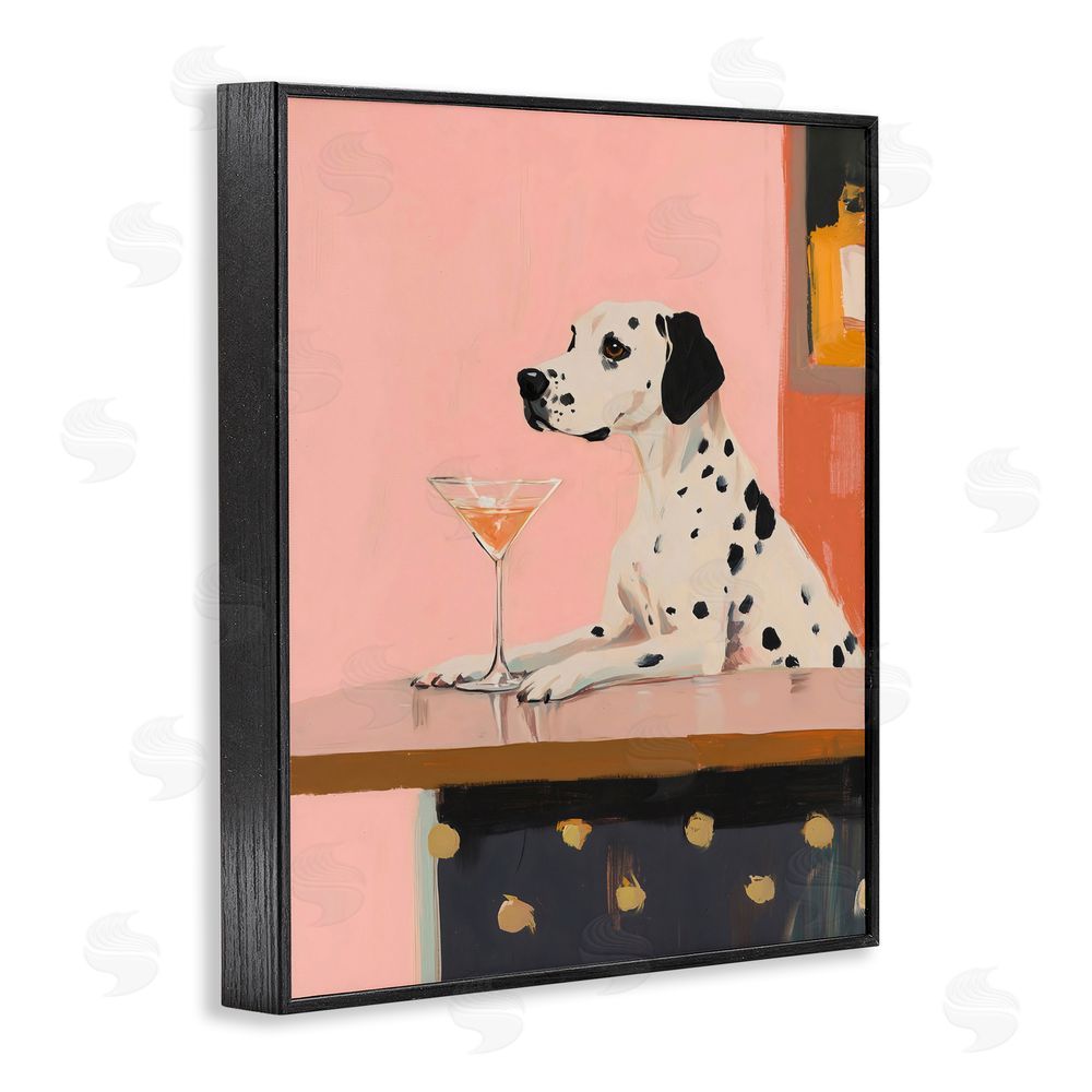 The Prints Vibe Dalmatian at Cocktail Bar Black Framed Giclee Wall Art Print