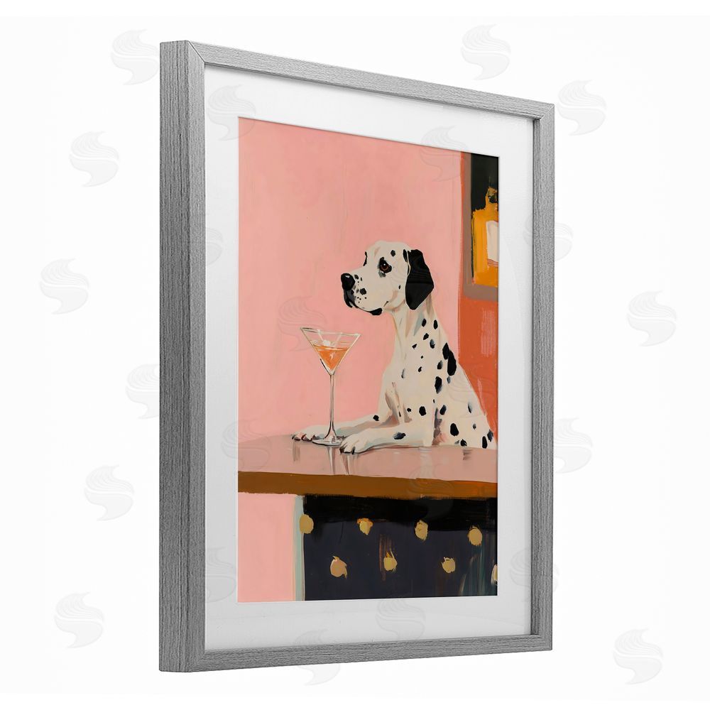 The Prints Vibe Dalmatian at Cocktail Bar Gray Framed Print Under Glass Wall Art
