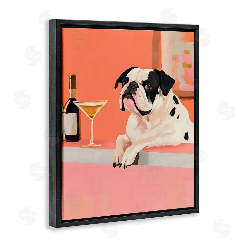The Prints Vibe Bulldog at Martini Lounge Black Floating Frame Stretched Canvas Wall Art Print