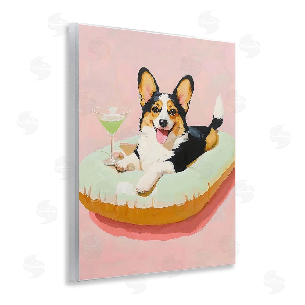 The Prints Vibe Pastel Corgi with Cocktail Wall Plaque Home Decor Art Print