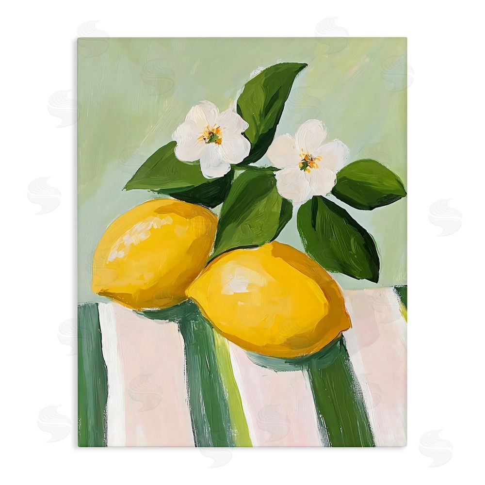The Prints Vibe Lemons And Daisies on Tablecloth Stretched Canvas Wall Art