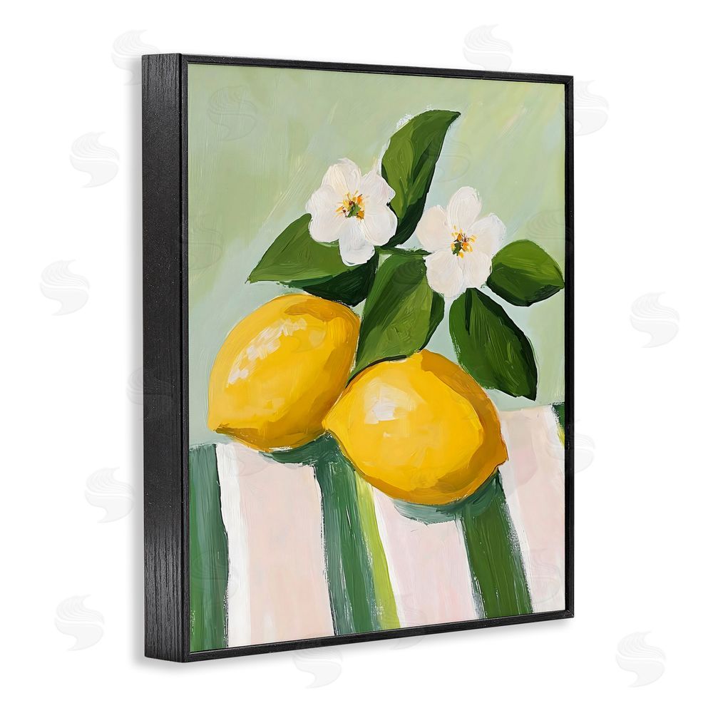 The Prints Vibe Lemons And Daisies on Tablecloth Black Framed Giclee Wall Art