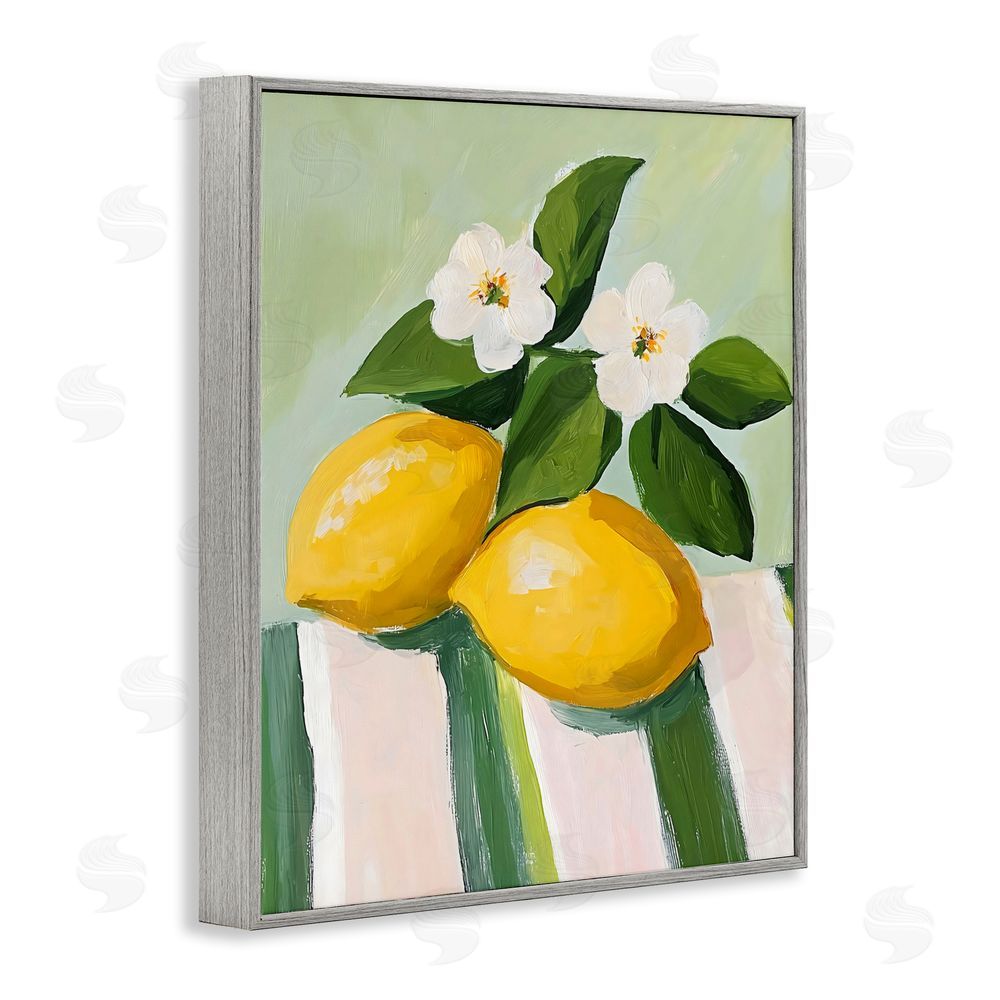 The Prints Vibe Lemons And Daisies on Tablecloth Gray Framed Giclee Wall Art