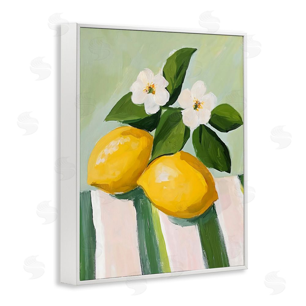 The Prints Vibe Lemons And Daisies on Tablecloth White Framed Giclee Wall Art