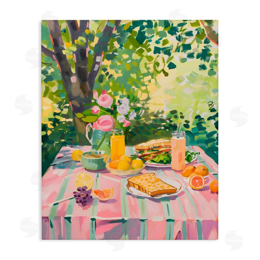 The Prints Vibe Breakfast Picnic in Garden Stretched Canvas Wall Art Print