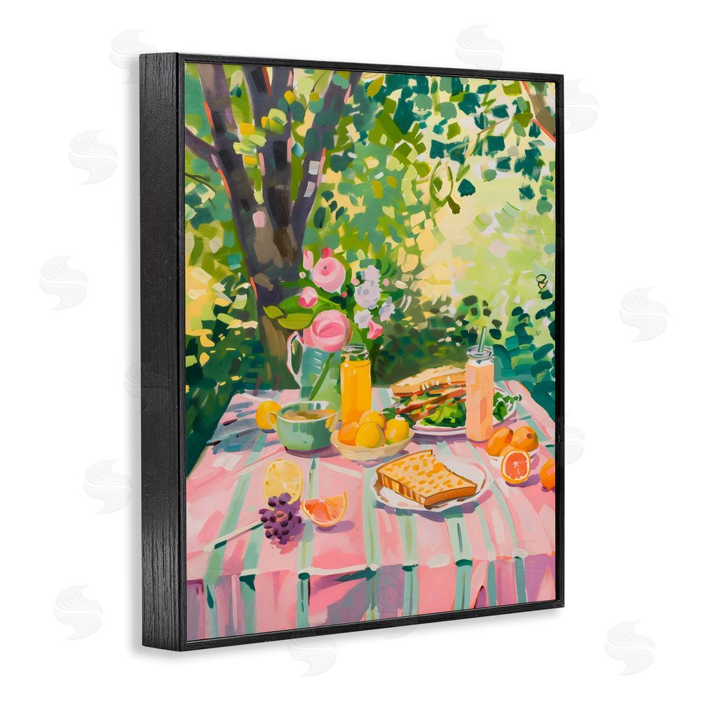 The Prints Vibe Breakfast Picnic in Garden Black Framed Giclee Wall Art Print