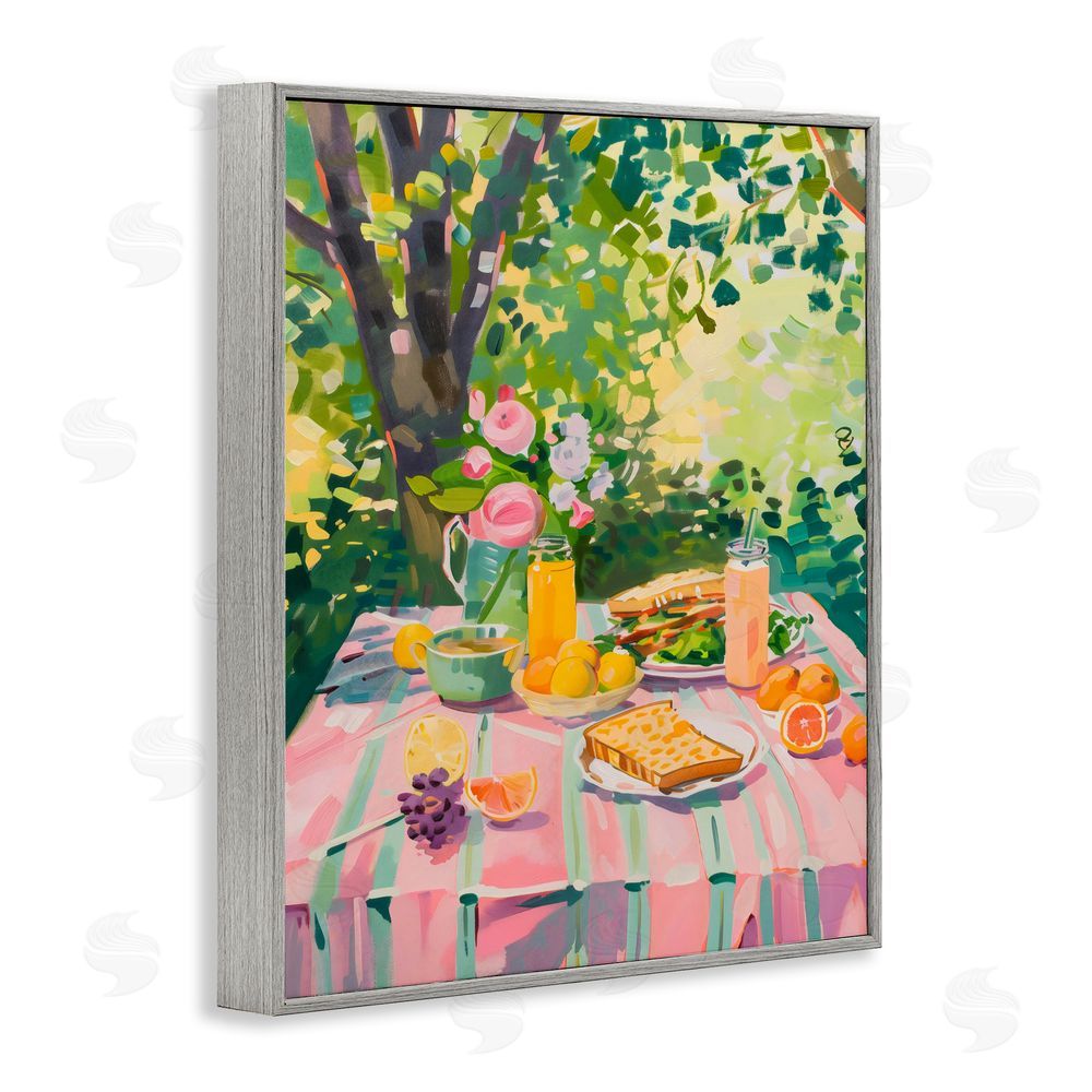 The Prints Vibe Breakfast Picnic in Garden Gray Framed Giclee Wall Art Print