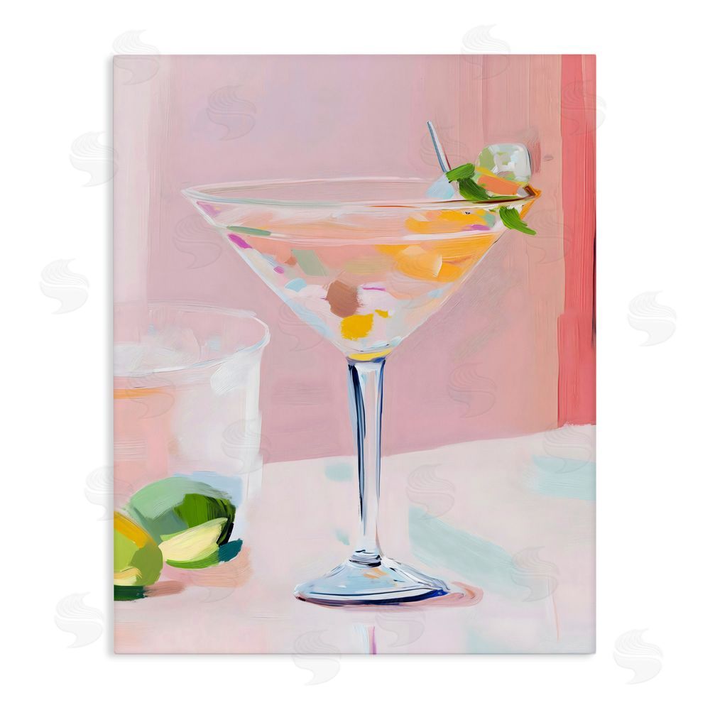 The Prints Vibe Pink Martini Bar with Lime Stretched Canvas Wall Art