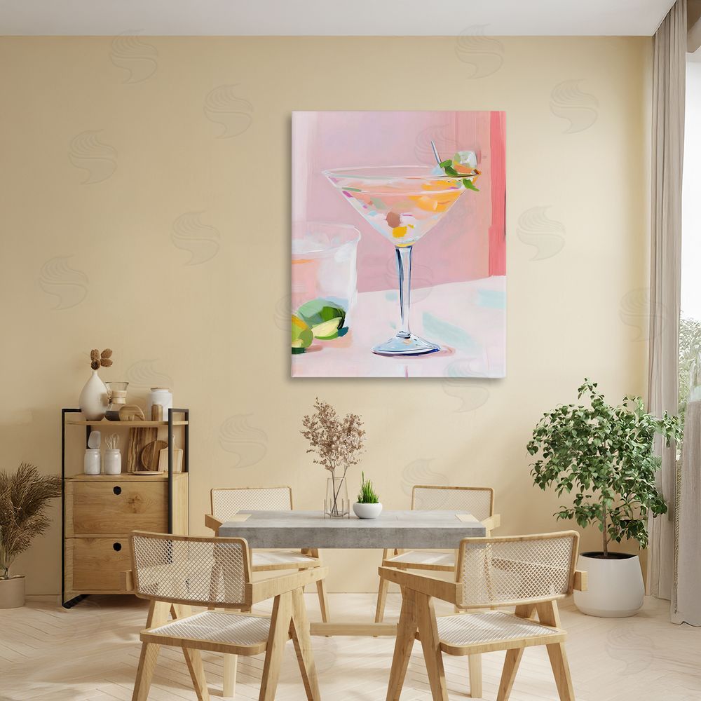 The Prints Vibe Pink Martini Bar with Lime Stretched Canvas Wall Art in Room