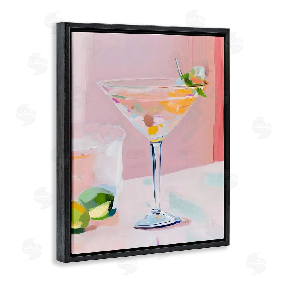 The Prints Vibe Pink Martini Bar with Lime Black Floating Framed Canvas Wall Art