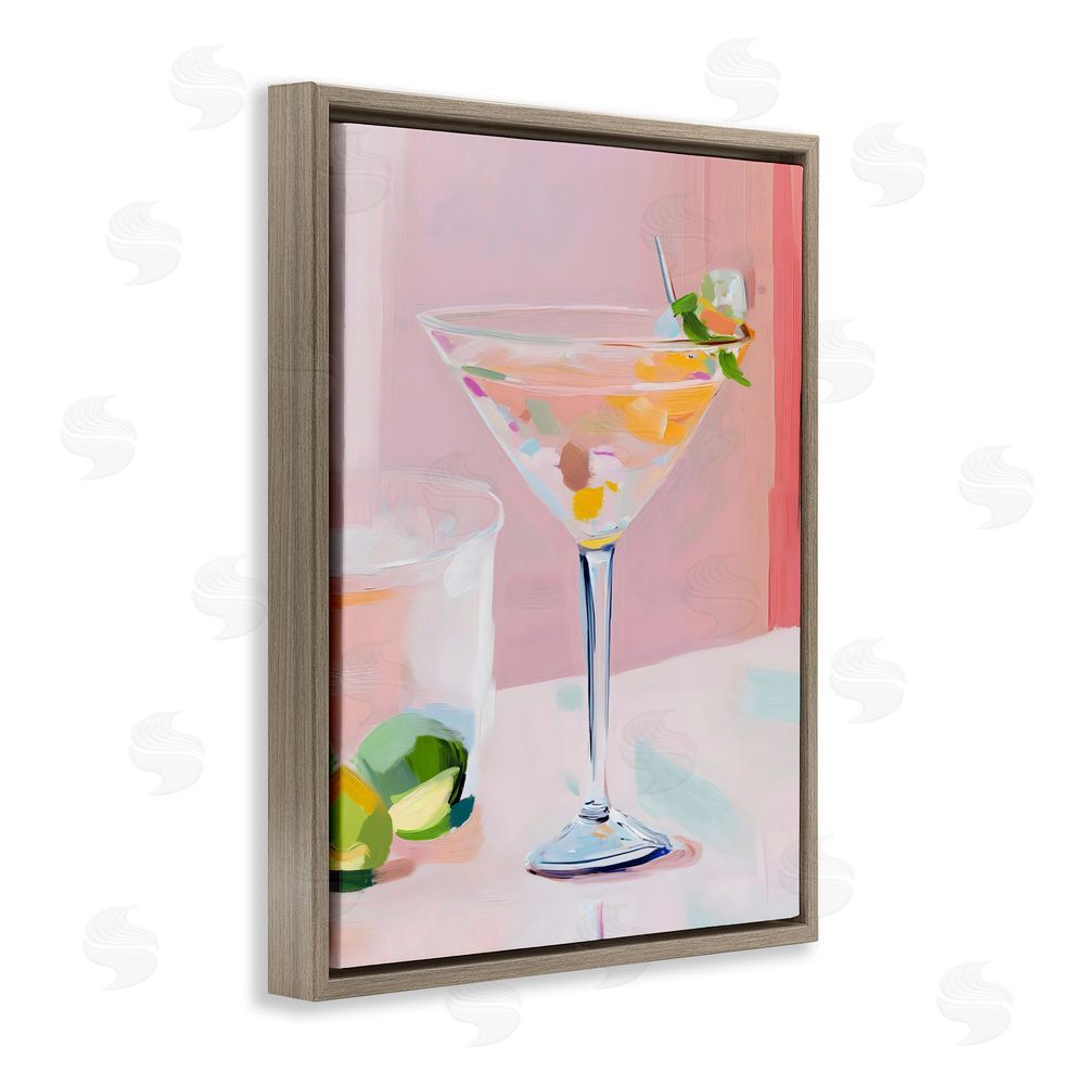 The Prints Vibe Pink Martini Bar with Lime Brown Floating Framed Canvas Wall Art